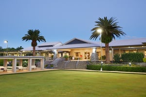 Terrace from croquet lawn dusk Renaissance