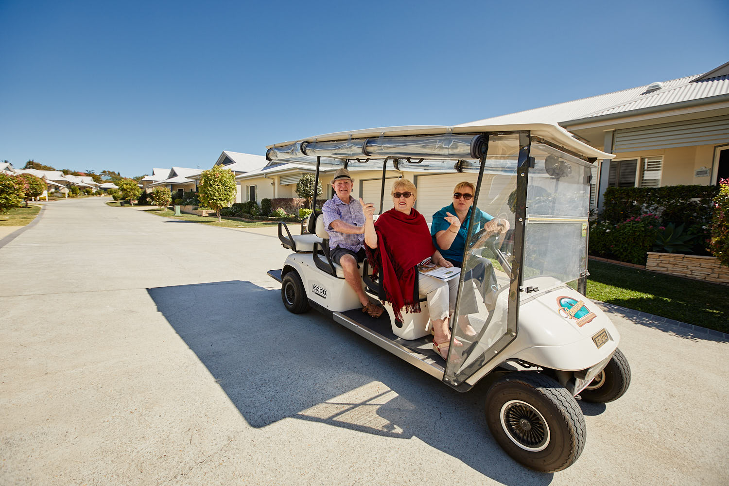 Janine on buggy with clients Janine on buggy with clients
